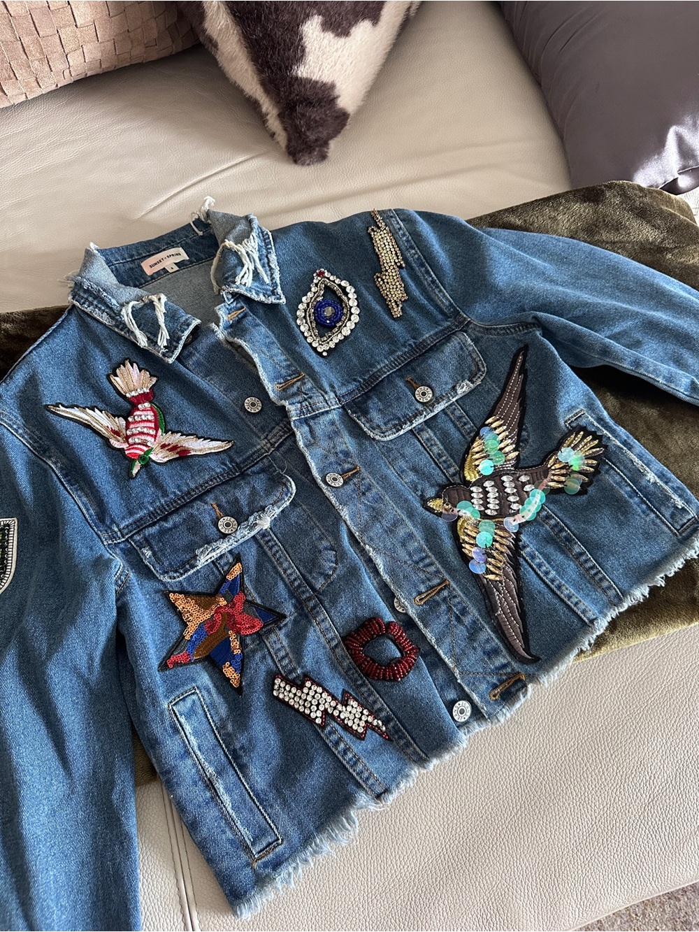 Blue Embellished Denim Jacket